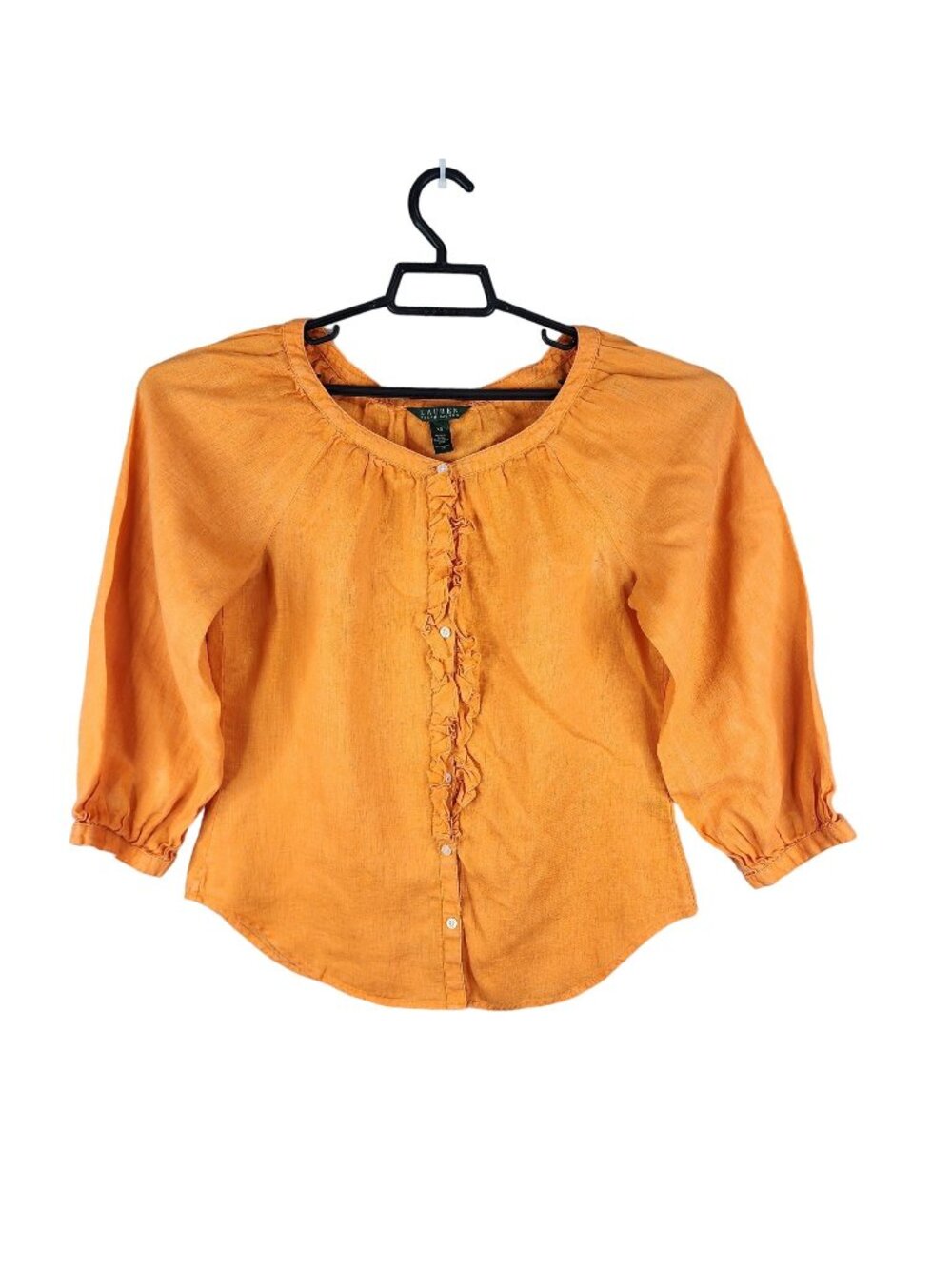 Womens Lauren Ralph Lauren Orange 100% Linen Button Up Blouse Round Neck Size XS